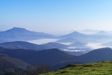 Sunrise in the Pyrenees of Navarre. Mountains of Navarre from Mount Bianditz.