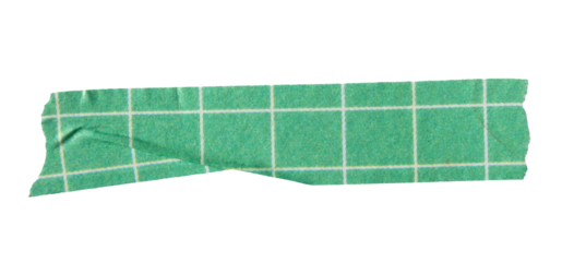 Ripped torn paper adhesive green grid pattern washi tape on transparent background