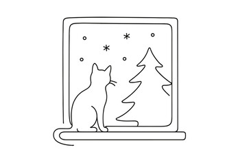 Obraz premium Cat's Snowy View. 