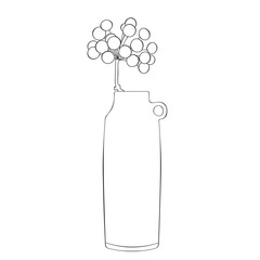 Minimalist berry branch in tall vase, modern botanical line art illustration