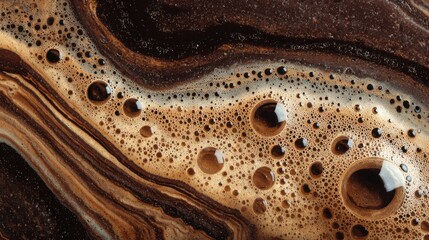 Abstract coffee foam swirls and bubbles macro