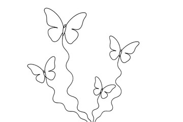 Neon Butterflies on Mist. "Neon spirit butterflies floating in electric mist". Minimalistic one-line drawing