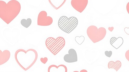 Cute pattern of pink and grey hearts on white background creating a lovely valentine's day design
