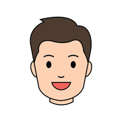 Smiling Male Avatar Face Icon in Flat Vector Style on White Background