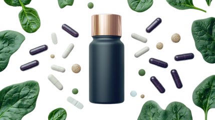 Premium Supplement Bottle with Natural Ingredients, on a Dark Background Design