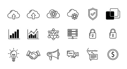 Fototapeta premium Business and Technology Icons: A Versatile Set for Presentations and Web Design Projects