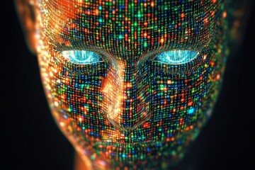 Digital Human Head Illustrating Artificial Intelligence and Machine Learning Concepts in 3D Design