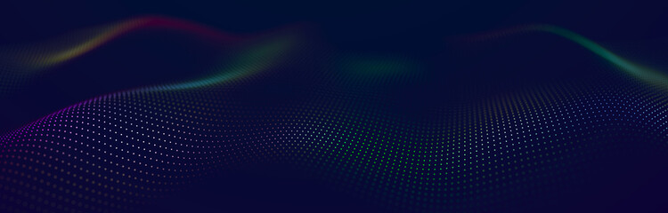Sci-fi background. Digital wave with many particles. Template for festive presentation. 3d rendering