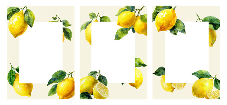 Italian lemon branch frame with Mediterranean citrus pattern, Amalfi Coast retro poster design, summer postcard with ornamental border and classic Italy illustration