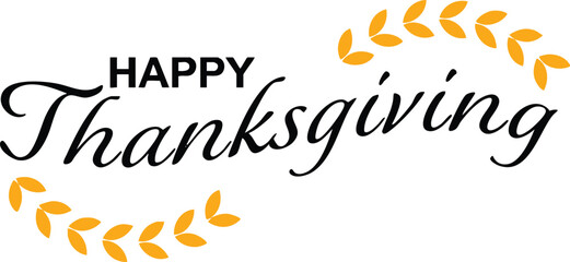 Happy Thanksgiving text with decorative wheat elements a simple and elegant design for holiday greetings and seasonal promotions