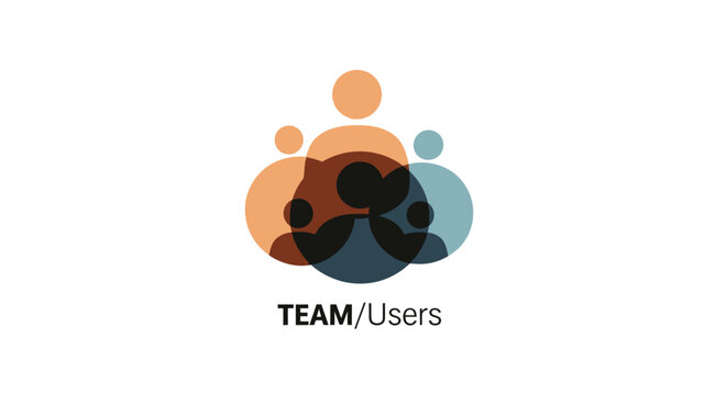 Teamwork and collaboration symbol with overlapping transparent silhouettes forming a community
