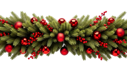 Christmas wreath with red ornaments and berries on black background