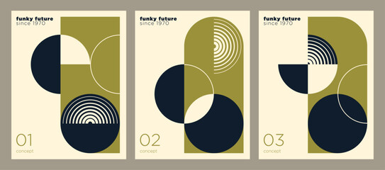 A set of a retro covers in a simple geometric style design. Vector illustration.