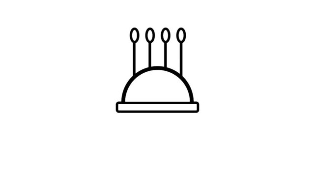 Needles in pincushion line icon for sewing on white background.