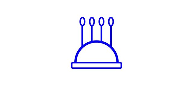Needles in pincushion line icon for sewing on white background.