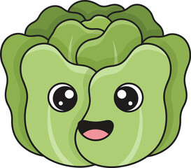 Fototapeta premium Cute cartoon lettuce with smiling face and big eyes
