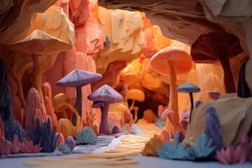Fantasy mushroom cavern, creative artwork of natural structures.