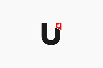 Letter U with small flame