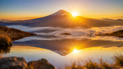 富士山　初日の出　お正月　ai生成画像

