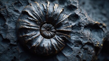 Ancient ammonite fossil textured dark stone