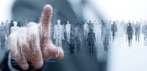 A man is pointing at a group of people in a crowd