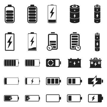 Battery charge icons set collection in flat style. Accumulator recharge vector illustration on isolated background. Electrical power sign business concept.