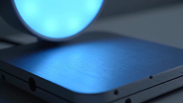 Bright ring light illuminating a metal surface in a studio setting.