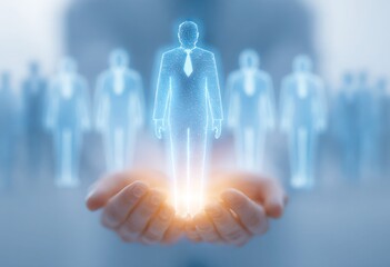 A person is holding a glowing figure in their hand, surrounded by other people
