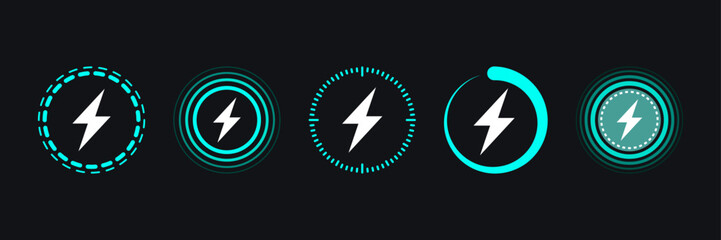 Obraz premium Battery charge icons set collection in flat style. Accumulator recharge vector illustration on isolated background. Electrical power sign business concept.