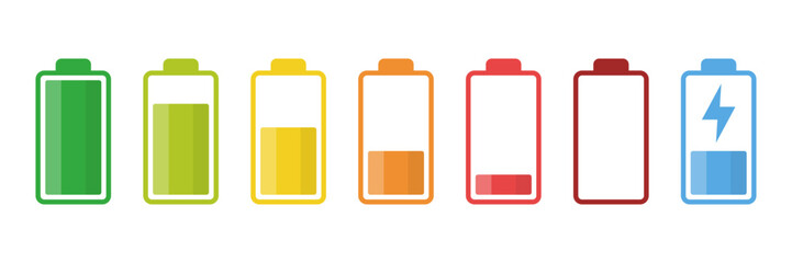 Battery charge icons set collection in flat style. Accumulator recharge vector illustration on isolated background. Electrical power sign business concept.