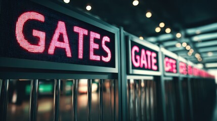 Obraz premium Medium shot focusing on a sleek digital flight information screen with animated transitions highlighting gate changes and delays to aid traveler navigation.