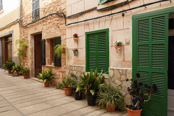 Alcudia Old Town - it is a labyrinth of narrow streets with picturesque old houses (Mallorca, Spain)