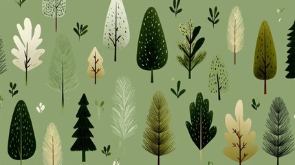 Stylized Forest Tree Background Earthy Green Flat Nature Illustration Soft Toned Woodland Landscape Vector