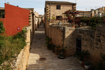Alcudia Old Town - it is a labyrinth of narrow streets with picturesque old houses (Mallorca, Spain)