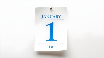 January 1st calendar page hanging on a white wall background