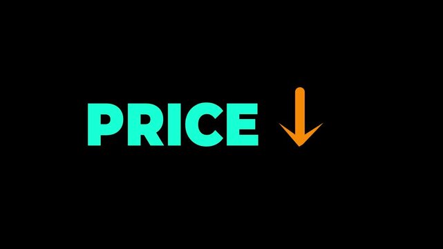 Low price concept on the transparent background. Motion graphics of decline price. 4k video animation.