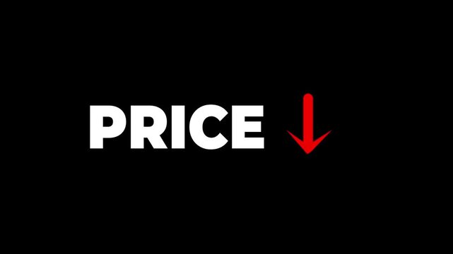 Low price concept on the transparent background. Motion graphics of decline price. 4k video animation.