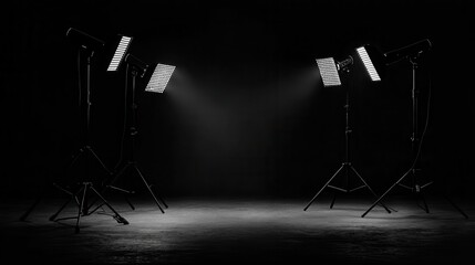 Studio Lighting Setup with LED Panels in Dark Environment for Photography