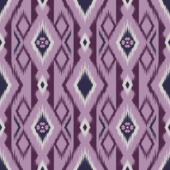 Ethnic ikat violet dye yarns weaving seamless pattern. Vector hand drawn craftsmanship embroidery bohemian, abstract square geographic art fabric ikat textile material design for clothing wallpaper