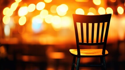 Elegant Wooden Chair Against a Softly Lit Background with Warm Bokeh Effects