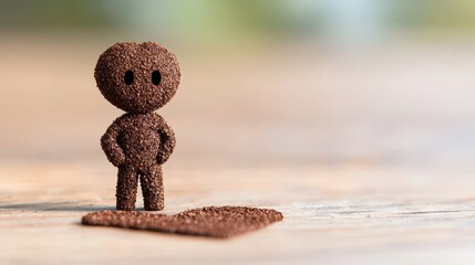 Cute coffee figure made of ground coffee beans standing with hands on hips