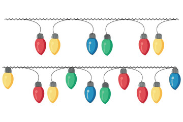 Christmas Lights Isolated on Transparent Backgound. Festive Colorful Christmas Lights String Decoration. Vector Graphic for Christmas Cards, Banners, Poster, Web