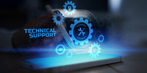 Technical Support and IT Assistance Tools Represented in a Futuristic Gear Interface.