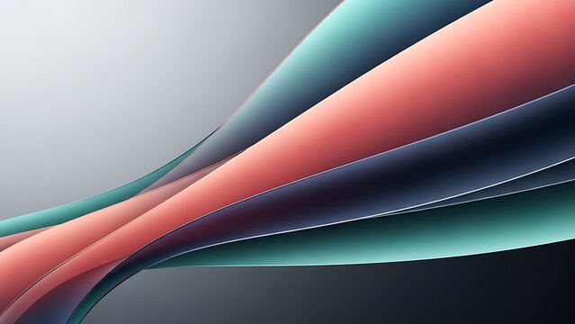 Mac wallpaper Smooth, curved ribbons of coral, teal, and navy blue flowing in a gentle wave against a subtle grey gradient.