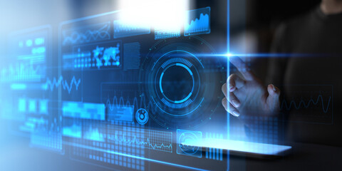 Futuristic Touchscreen Interface with Digital Data Visualization and Analytics Dashboard.