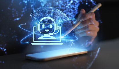 AI Chatbot and Virtual Assistant Automation Illustrated on a Digital Interface.