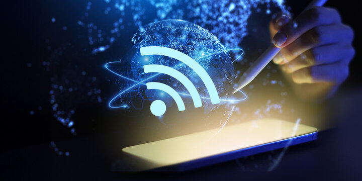 Wireless Connectivity and Global Communication Network Illustrated on a Digital Interface - Powered by Adobe