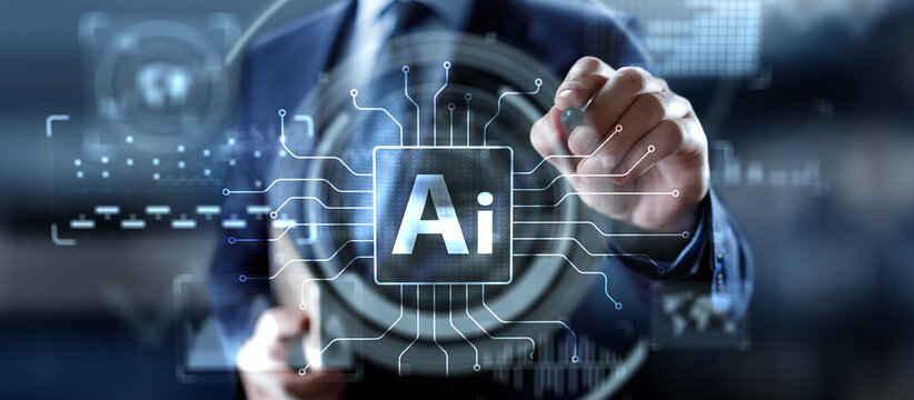 Artificial Intelligence Technology and Global Business Strategy Concept with Digital Interface. - Powered by Adobe