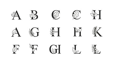 Fototapeta premium Elegant letterforms integrated with natural foliage for graphic design elements and branding