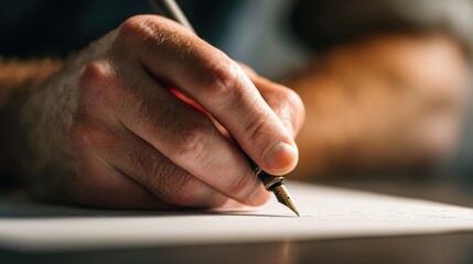 Close up of hand writing with pen on paper